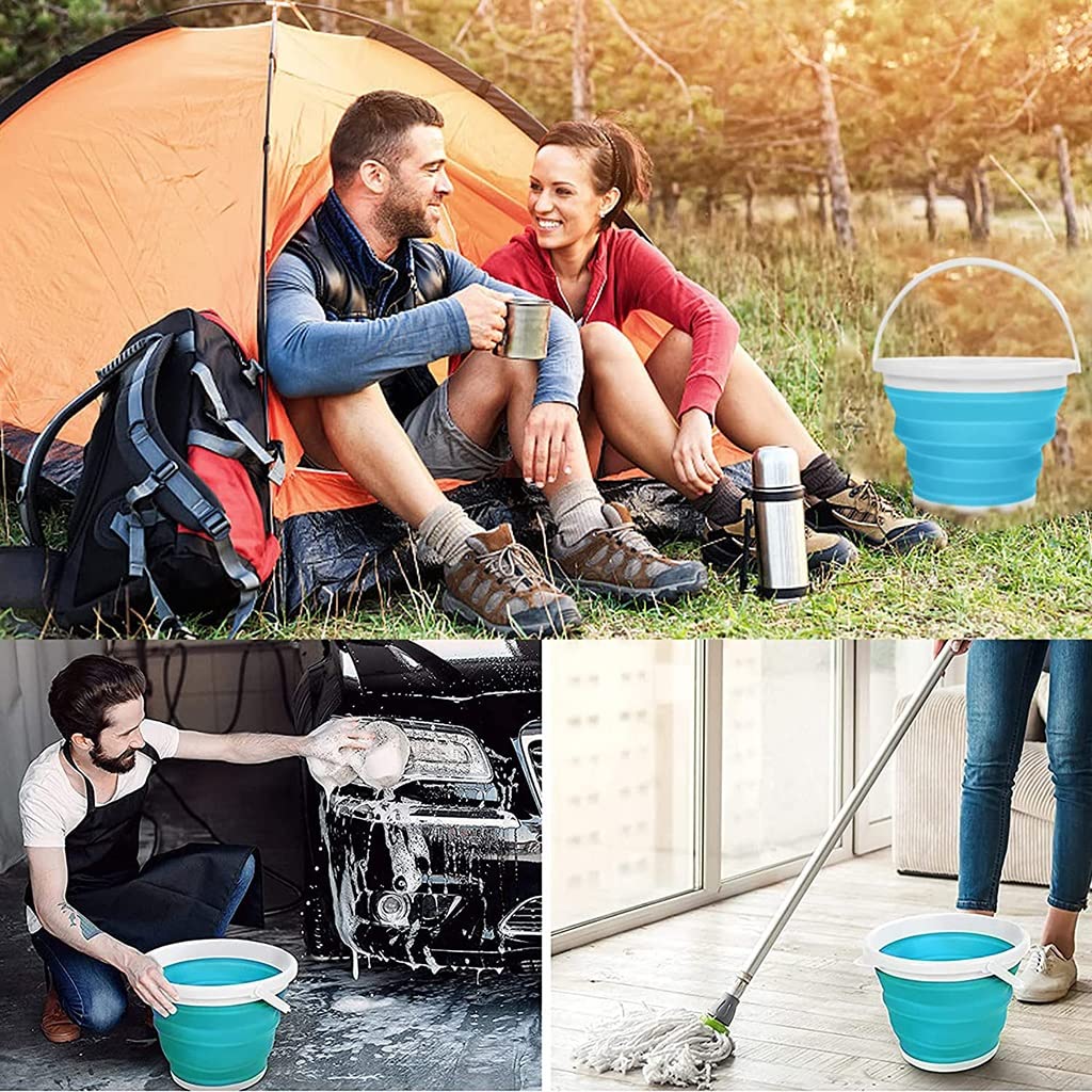 Cubo Plegable Camping 10L, Cubo Plegable Silicona, Cubo De Agua Plegable Multiuso para Limpieza, Cubo De Pesca Plegable para Jardín Al Aire Libre Playa (Color : Blue)