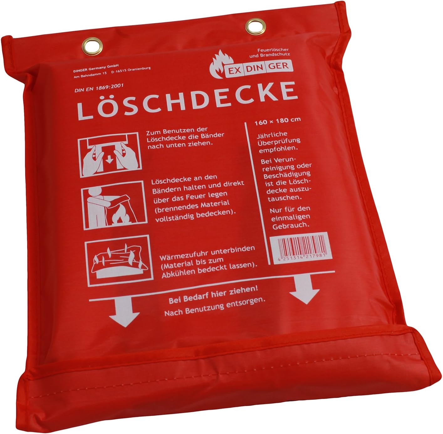 EXDINGER Brandblusdeken 160 X 180 Cm - DIN EN 1869:2001 - Geschikt Voor Vetbranden En Kledingbranden