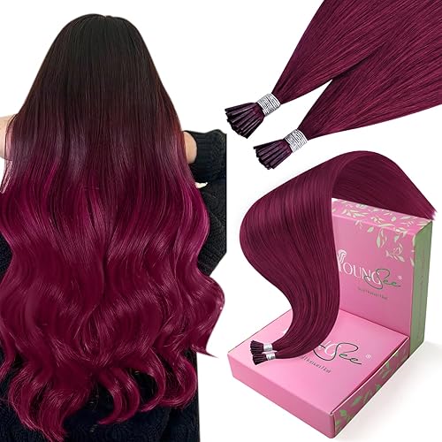 YoungSee Itip Human Hair Extensions Magenta I Tips Hair Extensions Human Hair Red 22 Inch Itip Hair Extensions Colored 25g I Tips Extension Red for Party Highlights 25s Remy-Hair