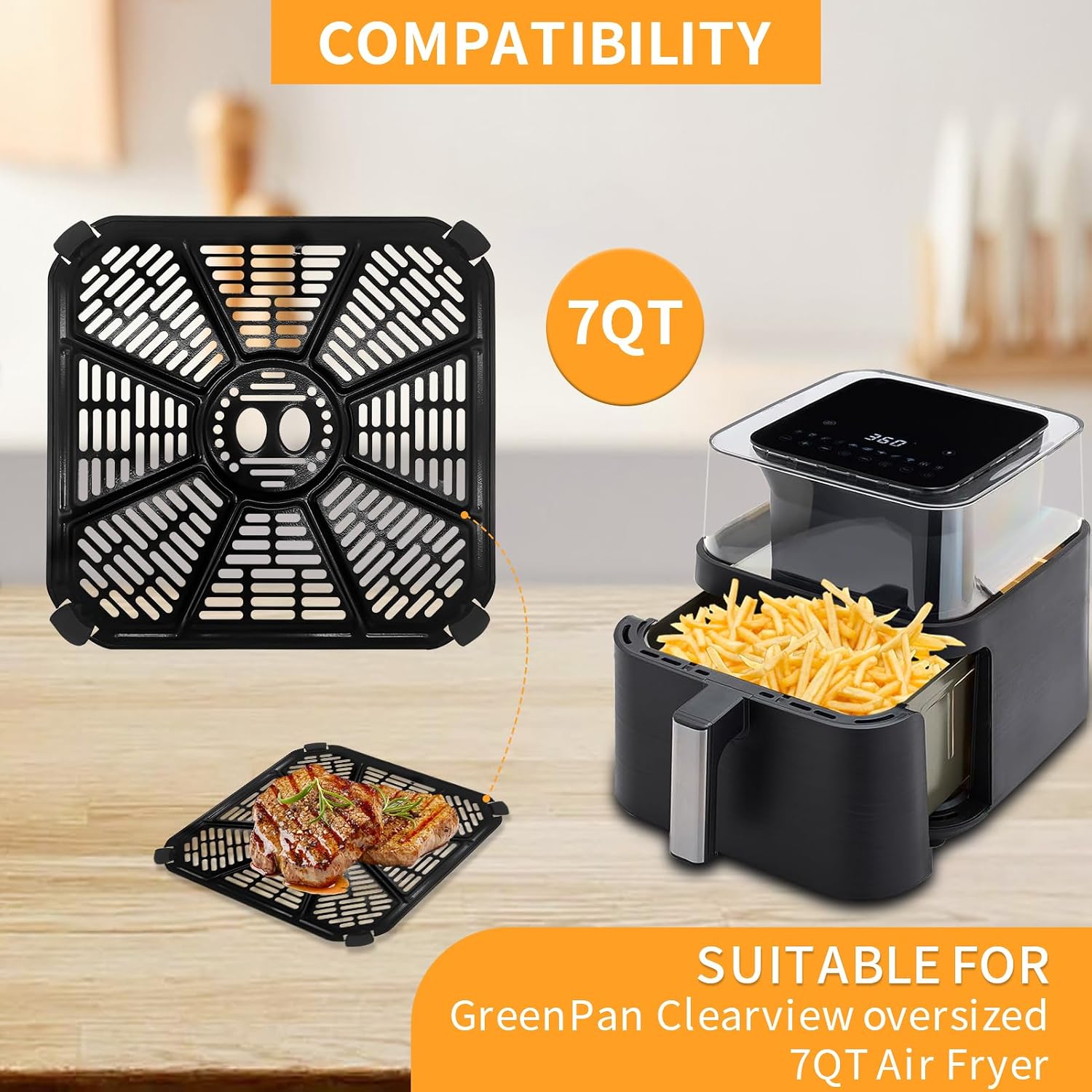 Air Fryer Grill Pan for Green pan RICARDO Air Fryer, 9''×9'' Stainless Steel Air Fryer Tray Accessories Grill Plate Crisper Plate Replacement Parts Rack