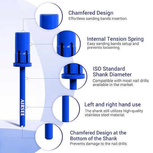 Miniatura 4 de AIRSEE Broca de mandril para bandas de lijado Efile, cabezal de archivo eléctrico profesional de acero inoxidable para eliminación limpia de