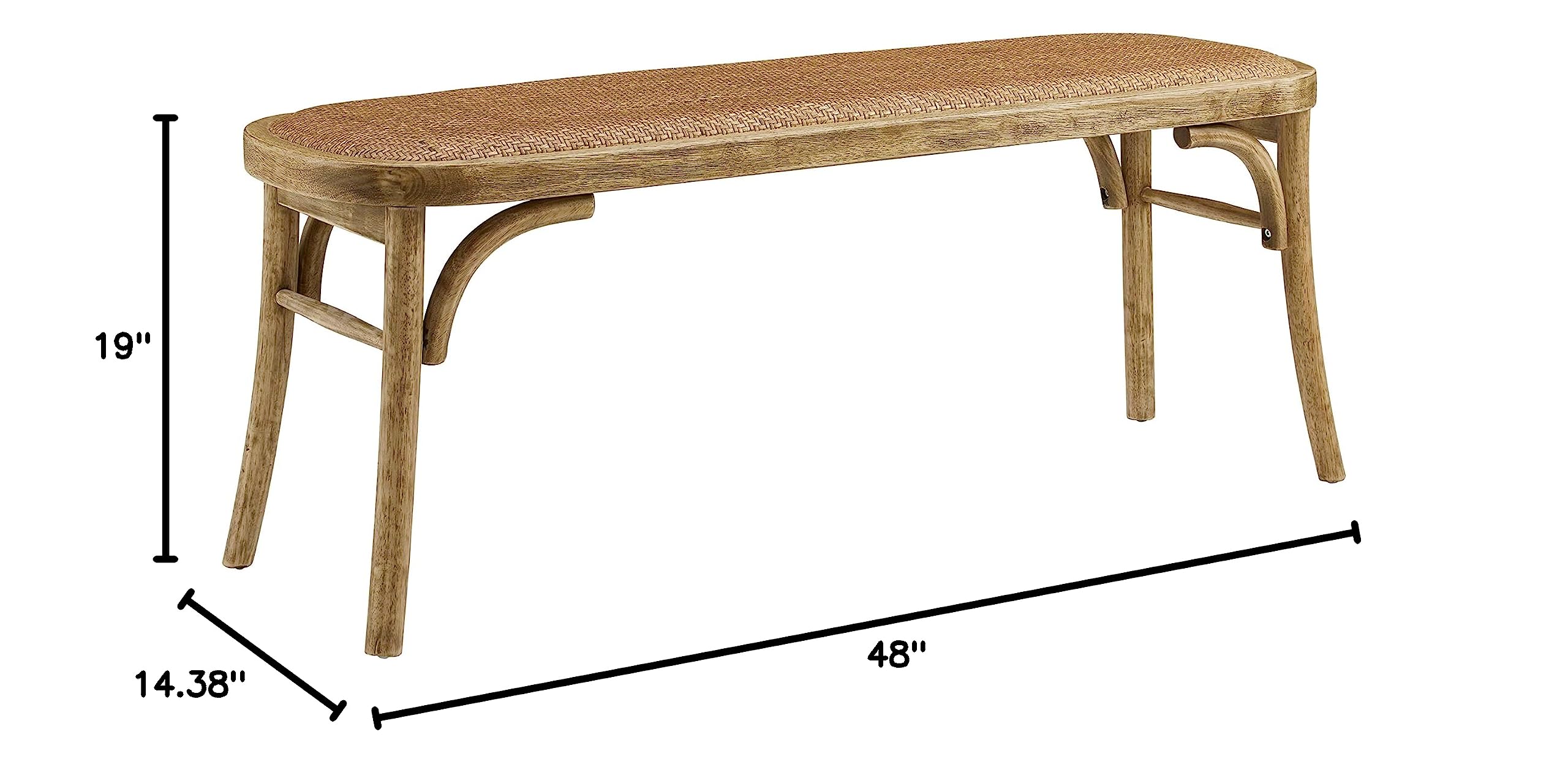 Linon Hank Natural Bentwood Bench with Natural Woven Rattan Seat