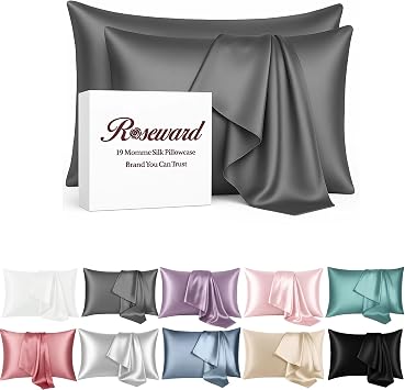 Silk Pillow Cases with Zipper Made in USA-Organic 19 Momme Mulberry Silk Pillowcase for Hair and Skin-6A Grade, Dark Grey, Anti Wrinkle, Anti Acne Slate Grey 2 Pack, Queen 20x30