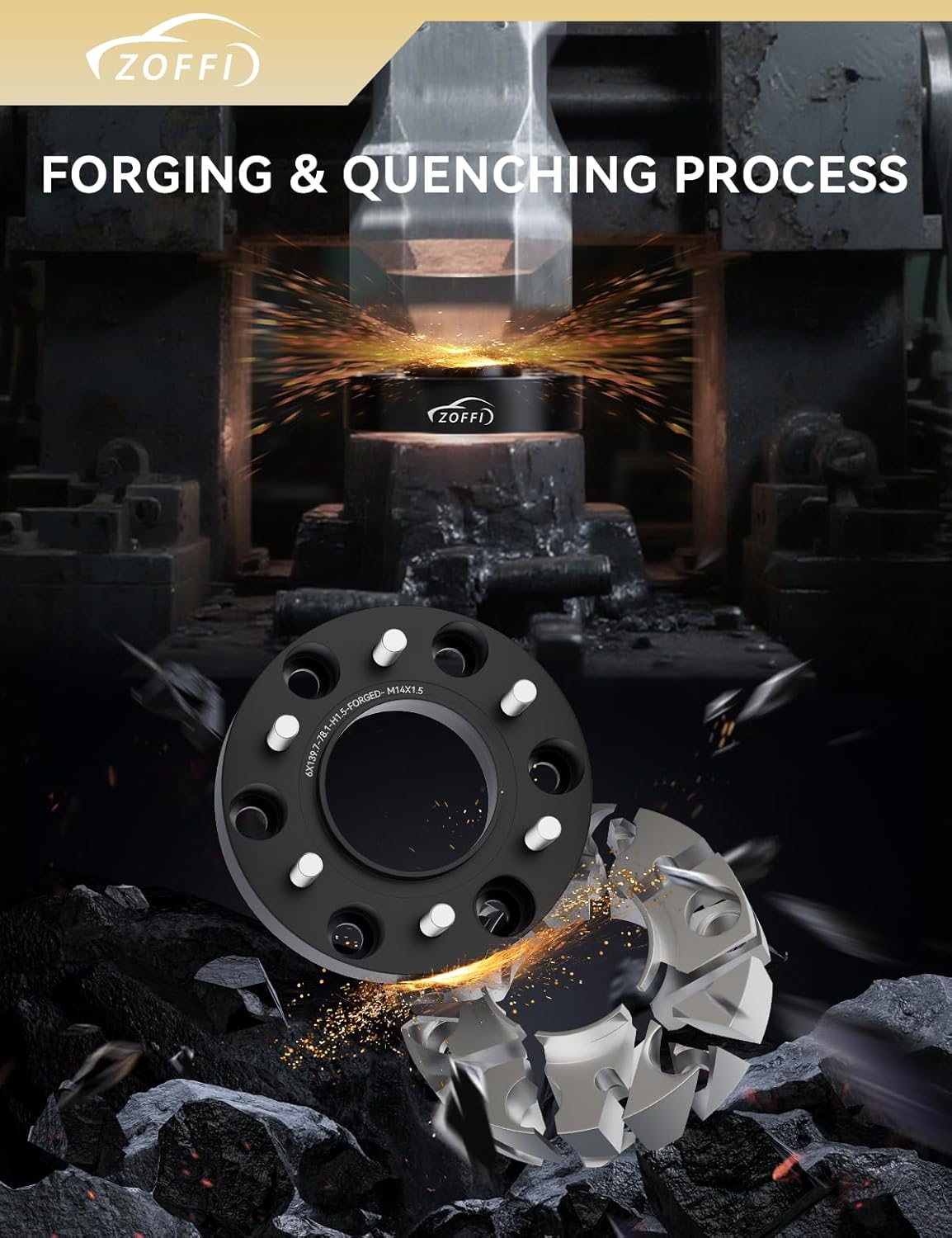 ZOFFI 6x5.5 Wheel Spacer for Silverado Sierra 1500, Thickness 1.5inch with 78.1mm Hubcentric 6x139.7 M14x1.5 Studs 6 Lug Wheel Adapters for Tahoe Suburban Avalanche Yukon Escalade 4PCS Color Black