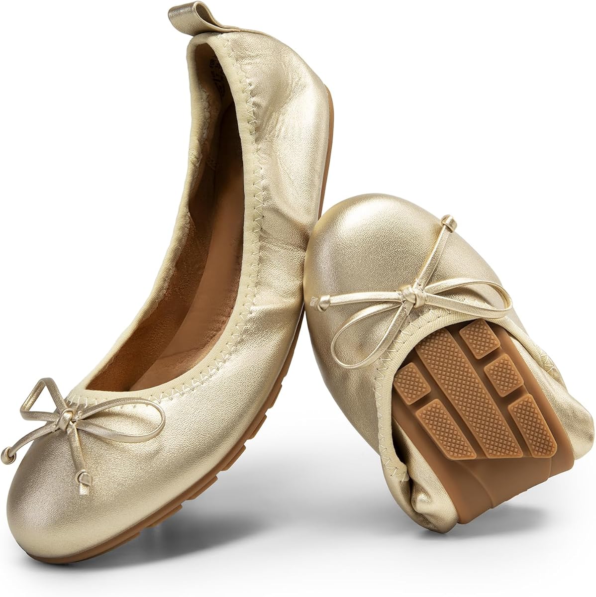DREAM PAIRS Bailarinas plegables con lazo para mujer