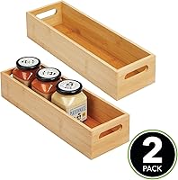 Vista 2 de mDesign Bandeja organizadora delgada de bambú para gabinete de cocina y cajón de refrigerador, contenedor de almacenamiento para cubiertos, cucharas
