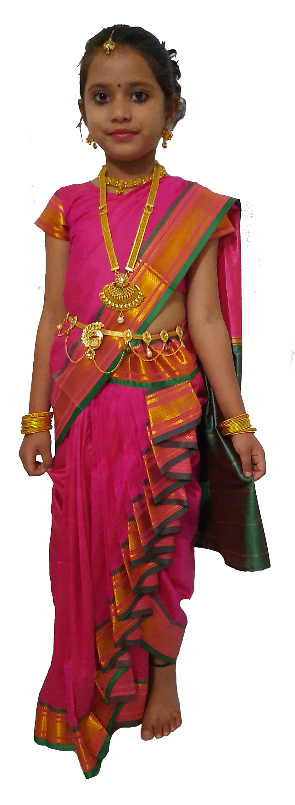 Luster Girl's Belgaon Silk Navwari Saree (Z023_Pink) 2