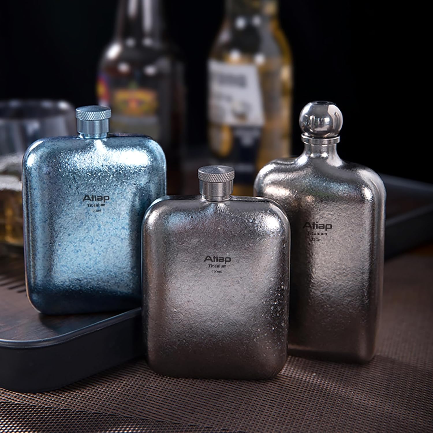 Titanium Hip Flask Portable Leak Proof Wine Pot Flagon Drinking Cup with Cap for Outdoor Camping Hiking (Ice flower, 170ml)