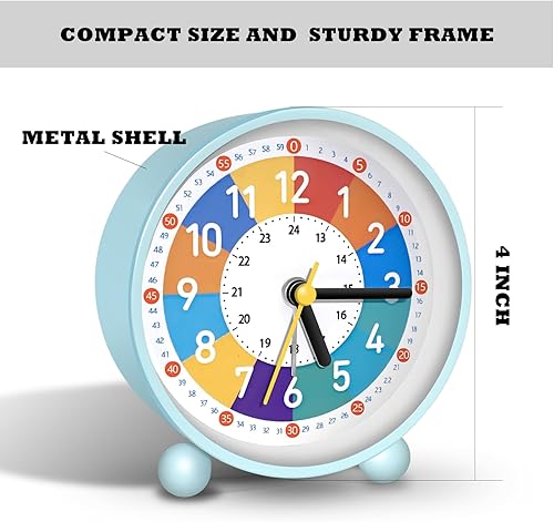 Miniatura 5 de Reloj despertador analógico para niños que aprenden a decir la hora, hora de 1224 horas, alarma gradual, silencioso, funciona con pilas con