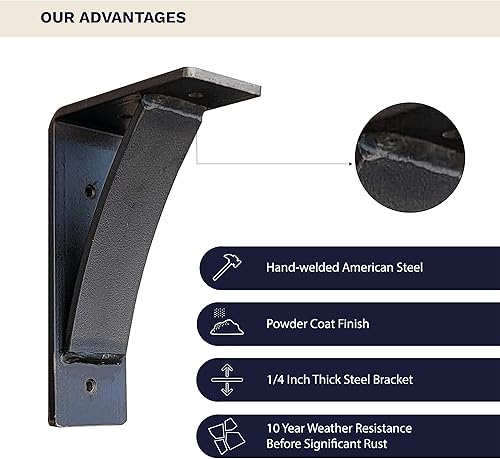 Miniatura 5 de RRD Soportes de repisa resistentes (paquete de 2)  Soporte de chimenea y encimera  Decoración rústica soldada a mano de granja (7 x 12 pulgadas de