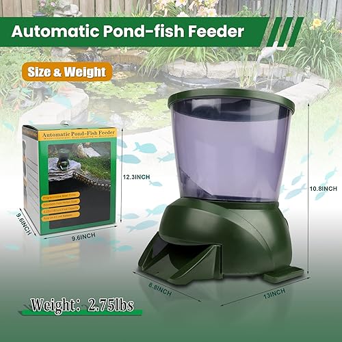 Miniatura 2 de Sammery Alimentador de peces de estanque, Alimentador automático de peces de gran capacidad, Alimentador automático de peces al aire libre,