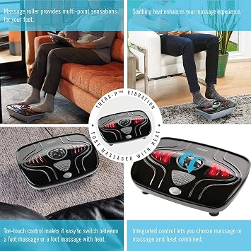 HoMedics Vibration Foot Massager Heated Portable Foot Massager Machine, Soothing Heat with Multi-Point Sensations and Toe-Touch Control