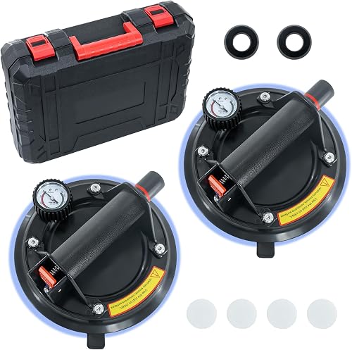 JUYLTOOL 2 x Ventosas para Cristal con Manómetro Para Vidrio,Cargas 220KG | Ventosas para Azulejos con Medidor de presión,Potente Succión,Simple Operación,Ventosas para Levantar Vidrio,Mármol