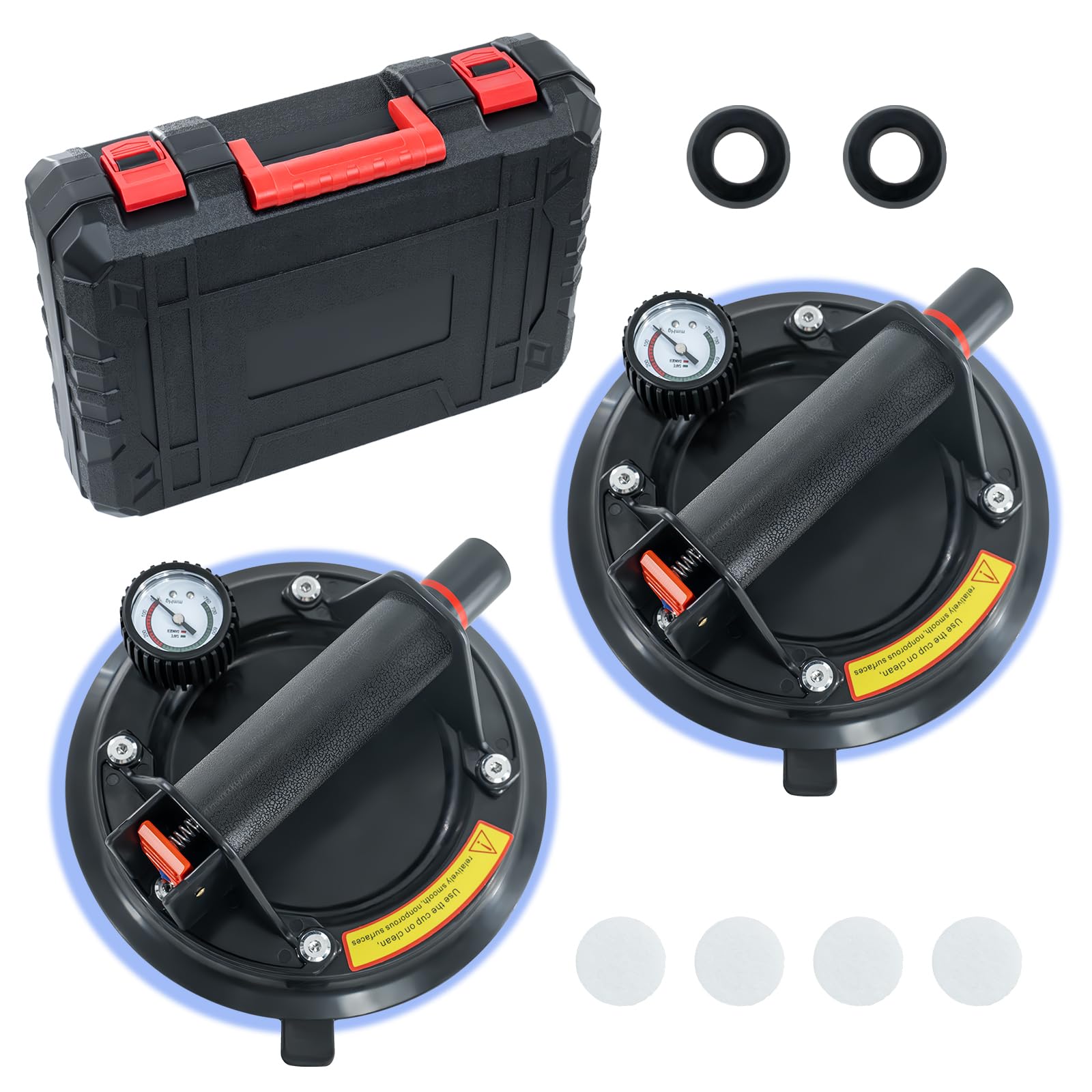 2 x Ventouse Carrelage avec Manomètre,Ventouse Vitre avec Boîte à Outils Portable,Charge Maximale 220KG,Ventouse pare Brise,Ventouses Fenetre Pour Soulever de Vitre,Carrelage