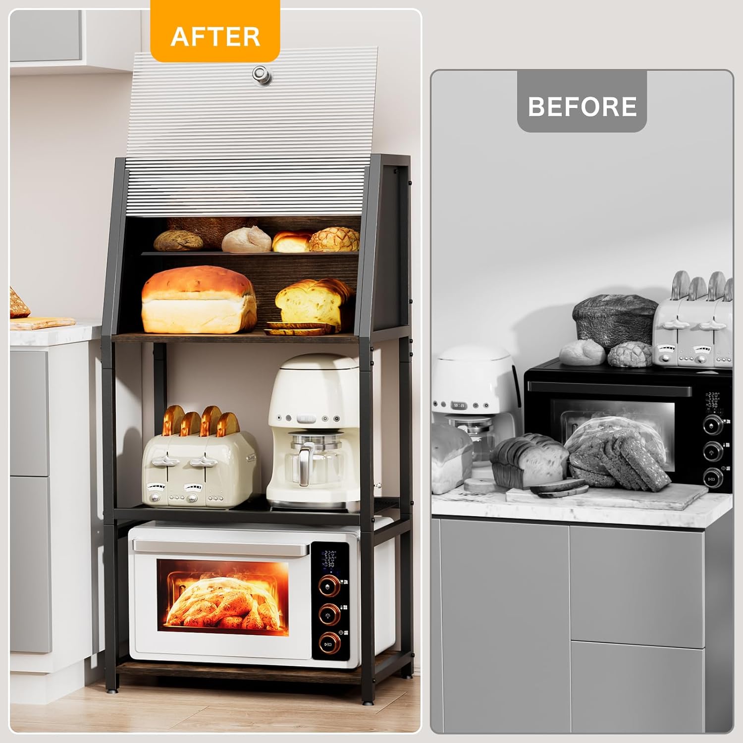 2025 Baker's Rack,2 in 1 Bread Box for Kitchen Organizers and Storage,38.6'' Standing Bread Boxes