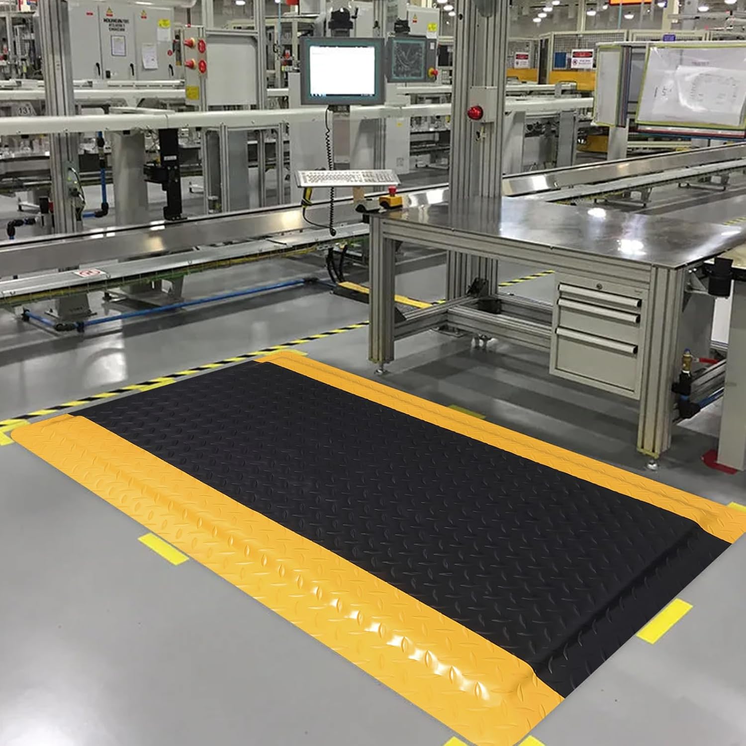 Anti Fatigue Mats Industrial 3 x 5 Ft, 15/16'' Thick Ergonomic Standing Floor Mat Heavy Duty Commercial Diamond Plate Vinyl Non Slip Safety Ergonomic Standing Garage Mat