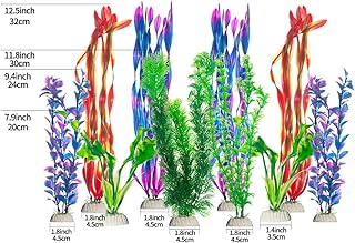 CNZ Assorted Mix Color Aquarium Plastic Plant Decoration w Ceramic Base, 10-Piece