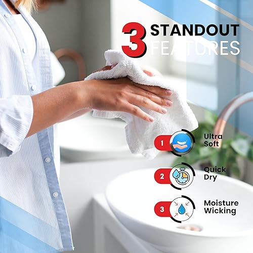 Miniatura 4 de Infinitee Xclusives Paquete de 4 paños de lavado de 100 % algodón de alta calidad (12 x 12 pulgadas), altamente absorbentes, toallas suaves para la