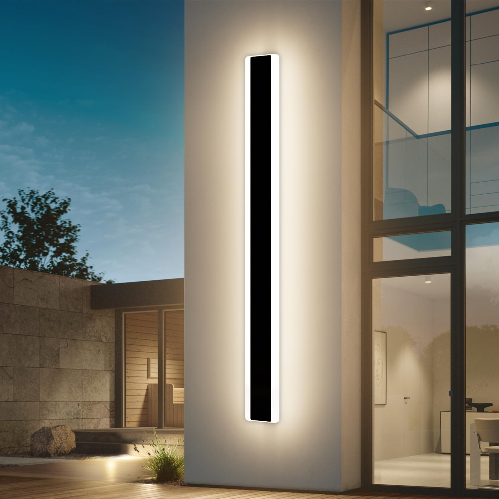 Outdoor Modern Wall Light 60CM, 18W 1100LM Long Strip Wall Sconce with 3000K Warm White Light, IP65 Rainproof Outside Porch Wall Fixture for Garden Patio Garage — view 18