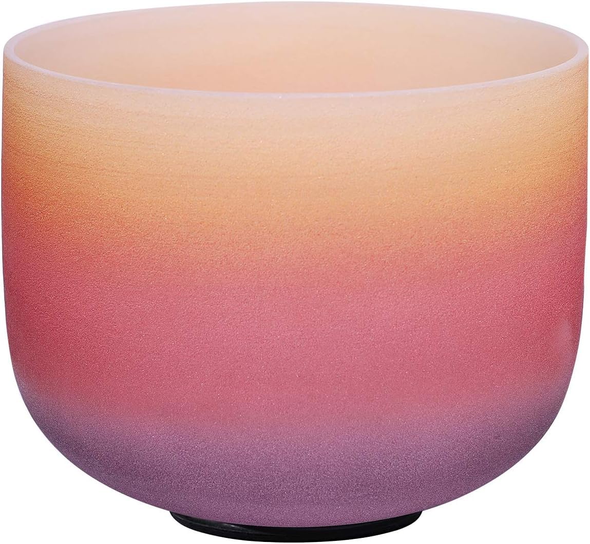 432 Hz E Solar Plexus Chakra Rainbow Colored Frosted Quartz Crystal Singing Bowl 8 inch