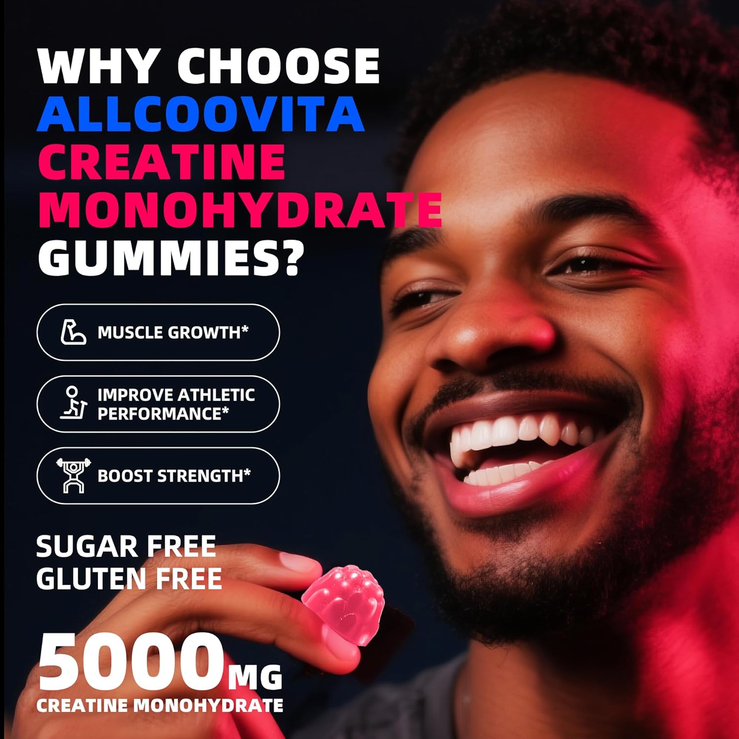 NSF Certified Creatine Gummy 5g - Creatine Monohydrate Gummies for Men & Women. Boost Focus,Strength, and Endurance, Anti-Melting Formula, Vegan, Gluten-Free, Non-GMO,(Raspberry & Blueberry 135 ct) - Image 3