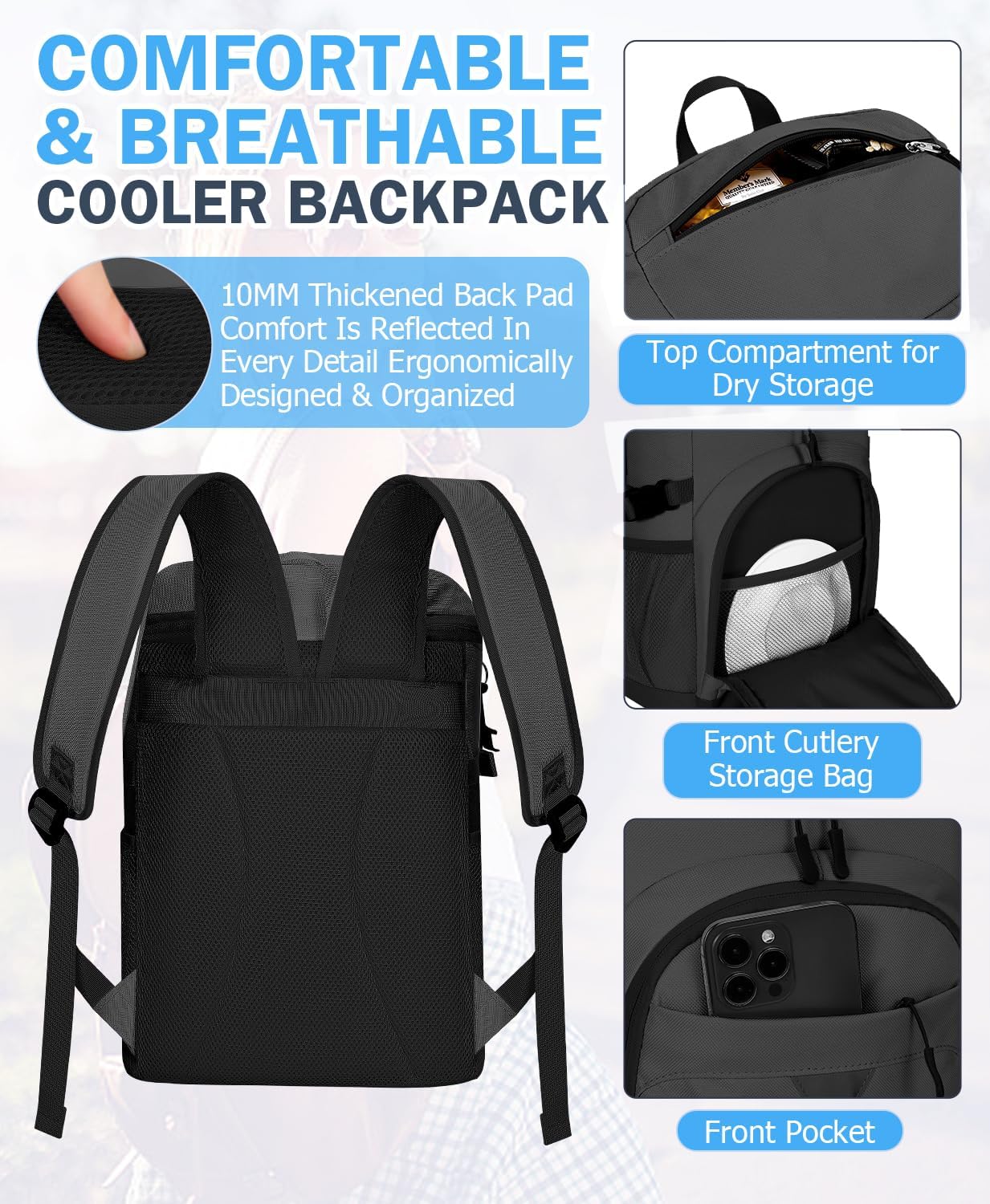 Cooler Backpack, 22L Waterproof Soft Backpack Coolers Leak Proof Beach Backpack Insulated Picnic Lunch Bag for Fishing Camping,Beach,Hiking,Travel