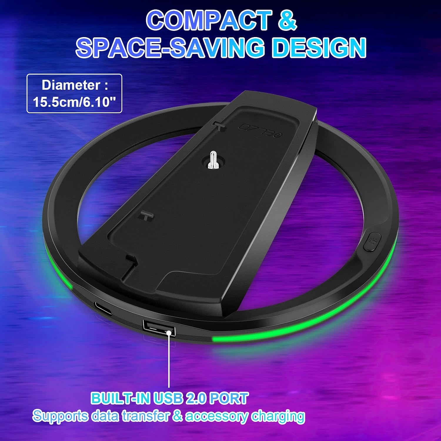ELZO Vertical Stand for PS5 / PlayStation 5 Pro / PS5 Slim Consoles, Black | Adjustable RGB Lighting, Non-Slip Base, open airflow gap & tool-free Installation