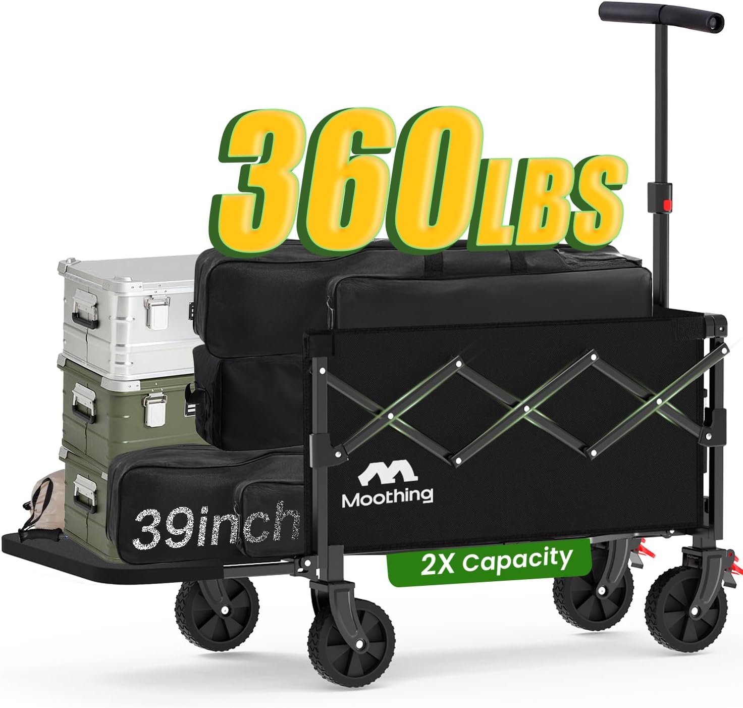 collapsible wagon, foldable wagon with tailgate extended, folding wagon 350lbs heavy duty, portable lightweight utility wagon for grocery, shopping, camping, garden, fishing, sports, black t black t handle