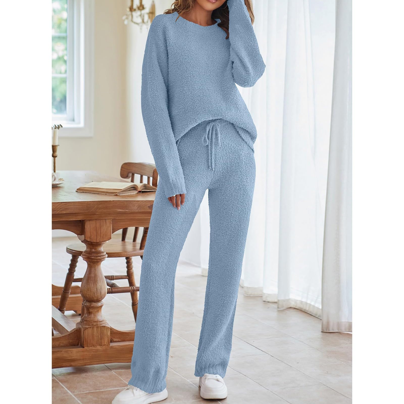 Tuta Da Lavoro Donna 2 Pezzi Completi Da Ginnastica Manica Lunga Girocollo Tuta Sportiva Completo Palestra Casual Set Top E Pantaloni a Gamba Larga Tute Per Jogging Yoga Fitness Da Casa Autunno