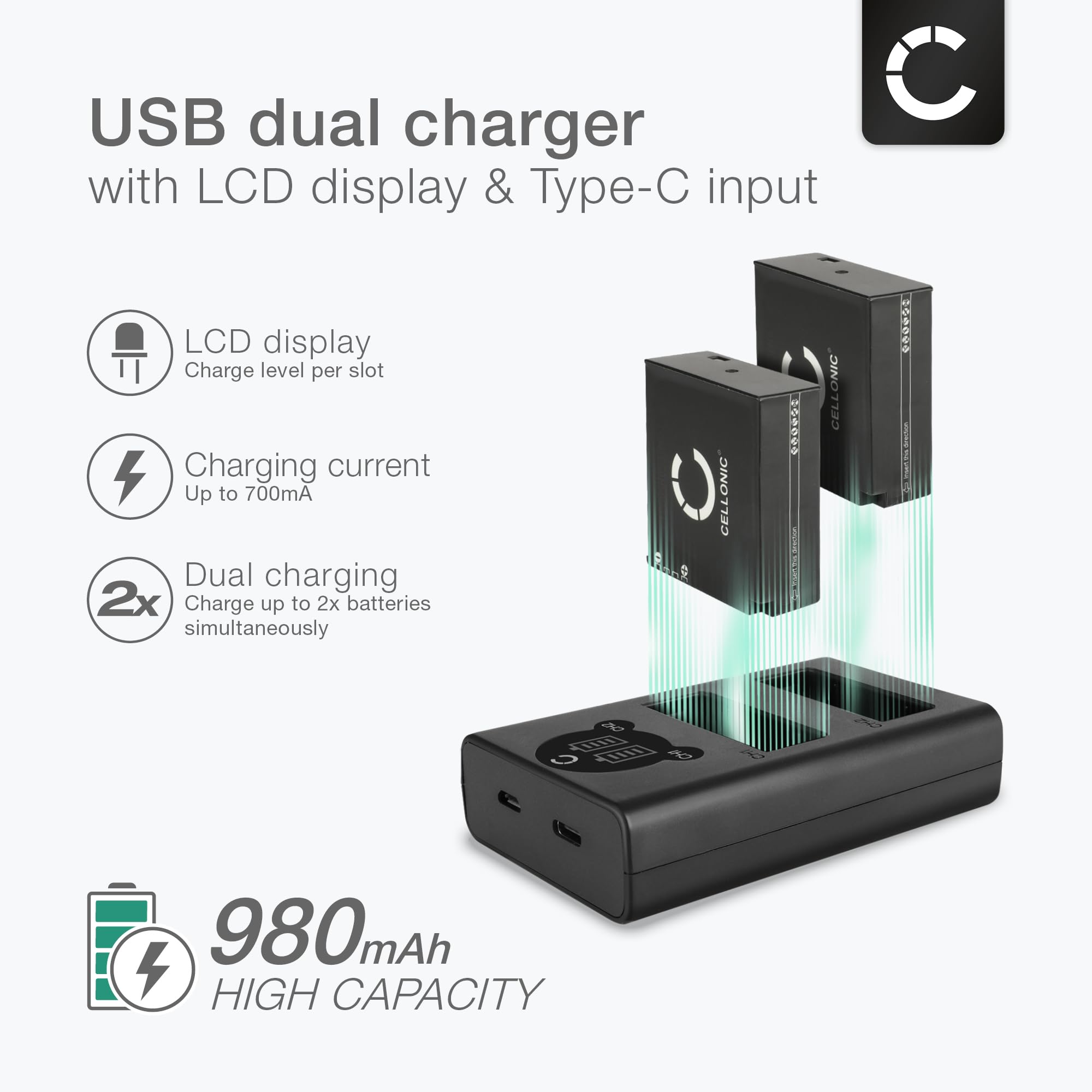 CELLONIC 2X Batería Compatible con Panasonic DMW-BLG10E, DMW-BLG10 | 2x, (980mAh-7.4V-Ion de litio), Cámara Batería, para Panasonic Lumix DC-TZ90, DMC-GX80, DMC-TZ101, DC-TZ202, DMW-BLE9E