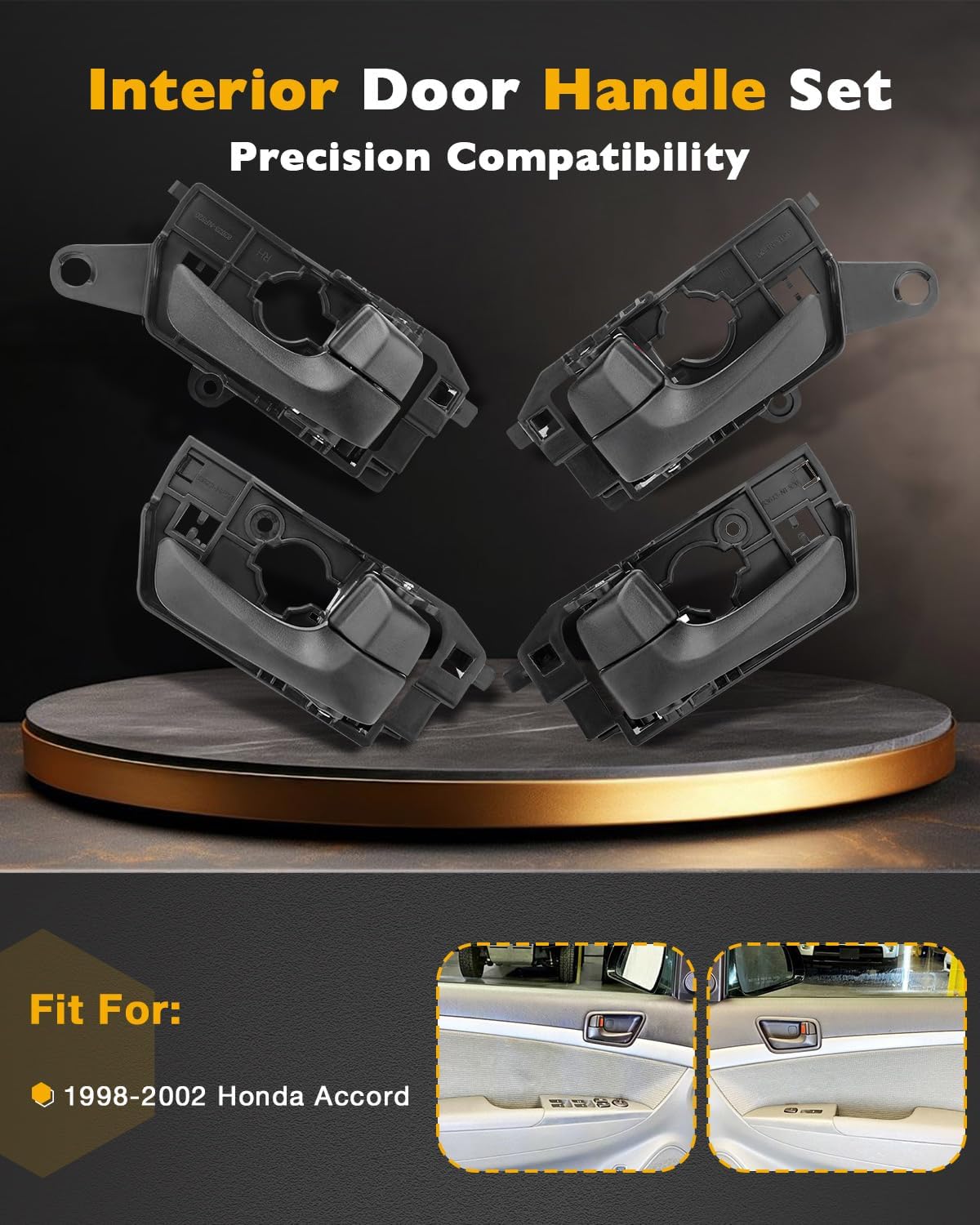 Interior Door Handle Set (4PCS), Compatible with 2008-2010 Hyundai Sonata | Textured Black Inside Front & Rear Left Driver & Right Passenger | Replace# HY1352135, HY1353135, HY1552109, HY1553109