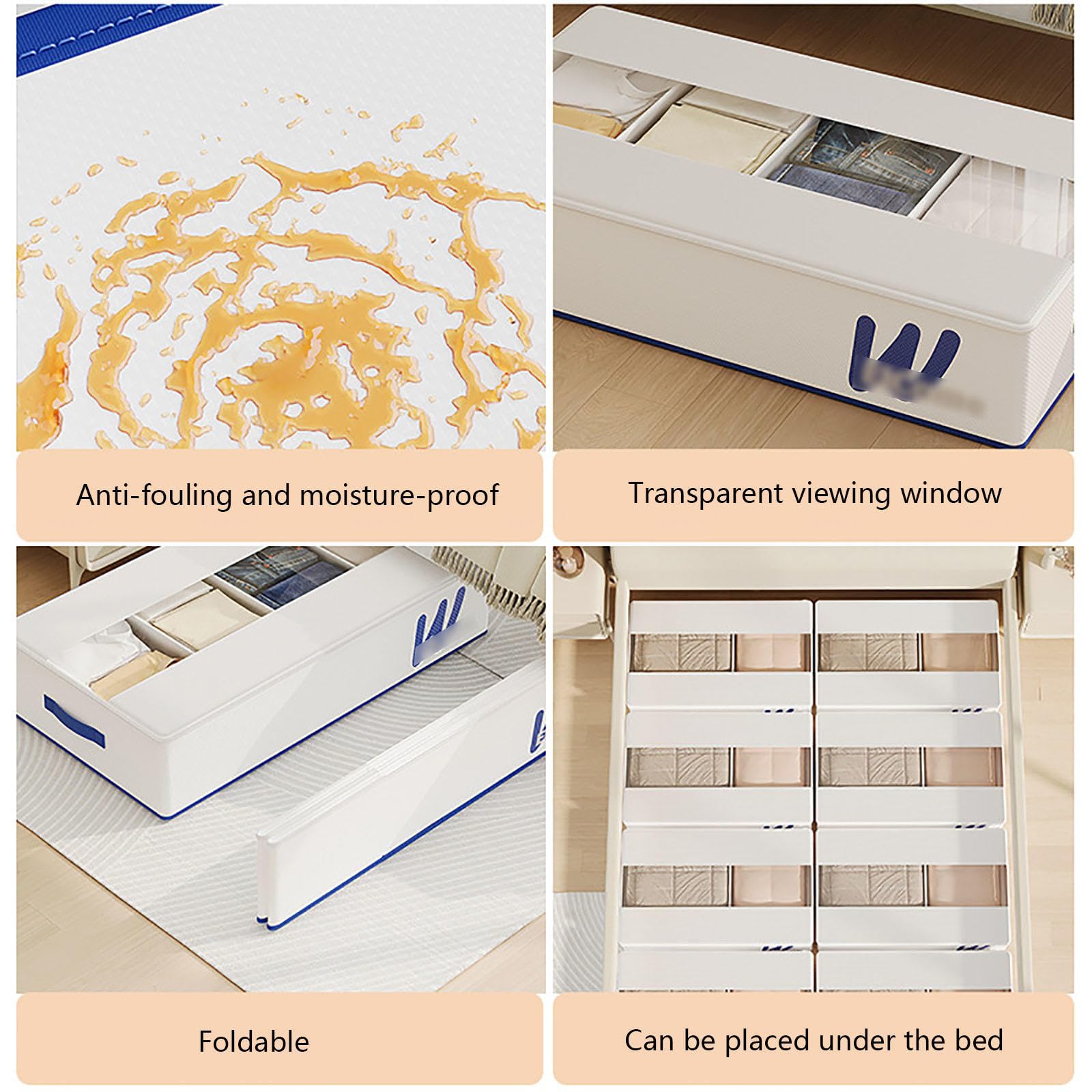 Tiroir sous Lit Pliable avec 5 Séparateurs Réglables, Tiroir sous Lit Organisateur sous Le lit pour Enfants et Adultes,Orange-4Pcs