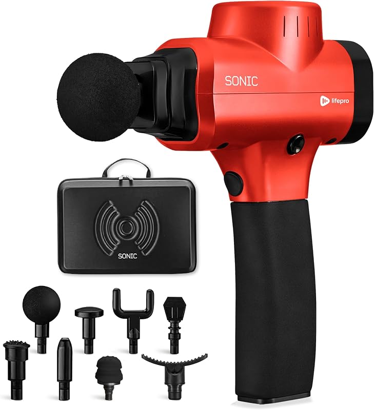 Sonic Massage Gun Percussion Muscle Massager, 8 Heads & 5 Speeds | Up to 6-Hr Runtime, Deep Tissue Massage Gun for Neck, Back, Calves, Quads, Feet, Trigger Points & Recovery Support