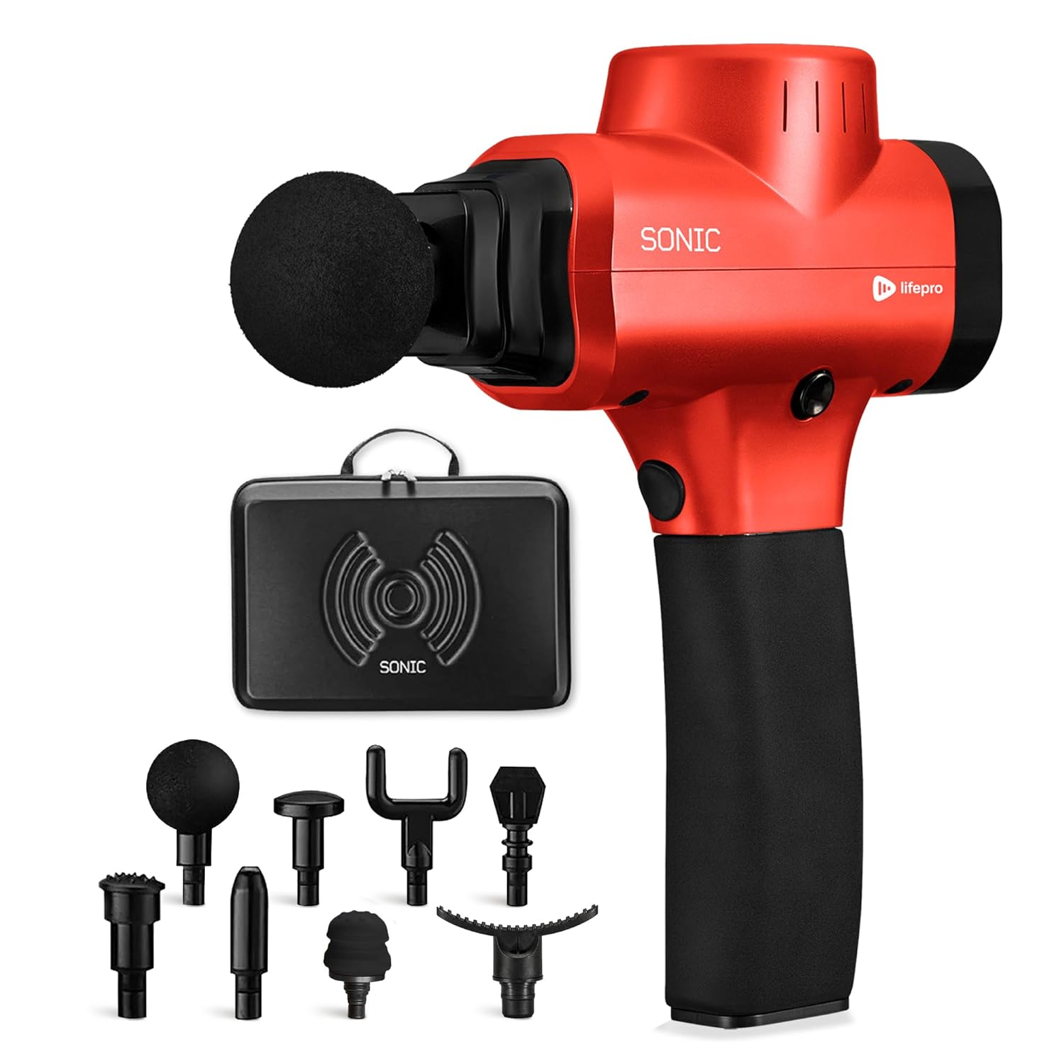 LifePro Massage Gun & Massage Gun Holder (Sold Separately) - Percussion Muscle Massager for Athletes with 8 Heads and 5 Speed Settings - Deep Tissue Back Muscle Massager Extender for Recovery