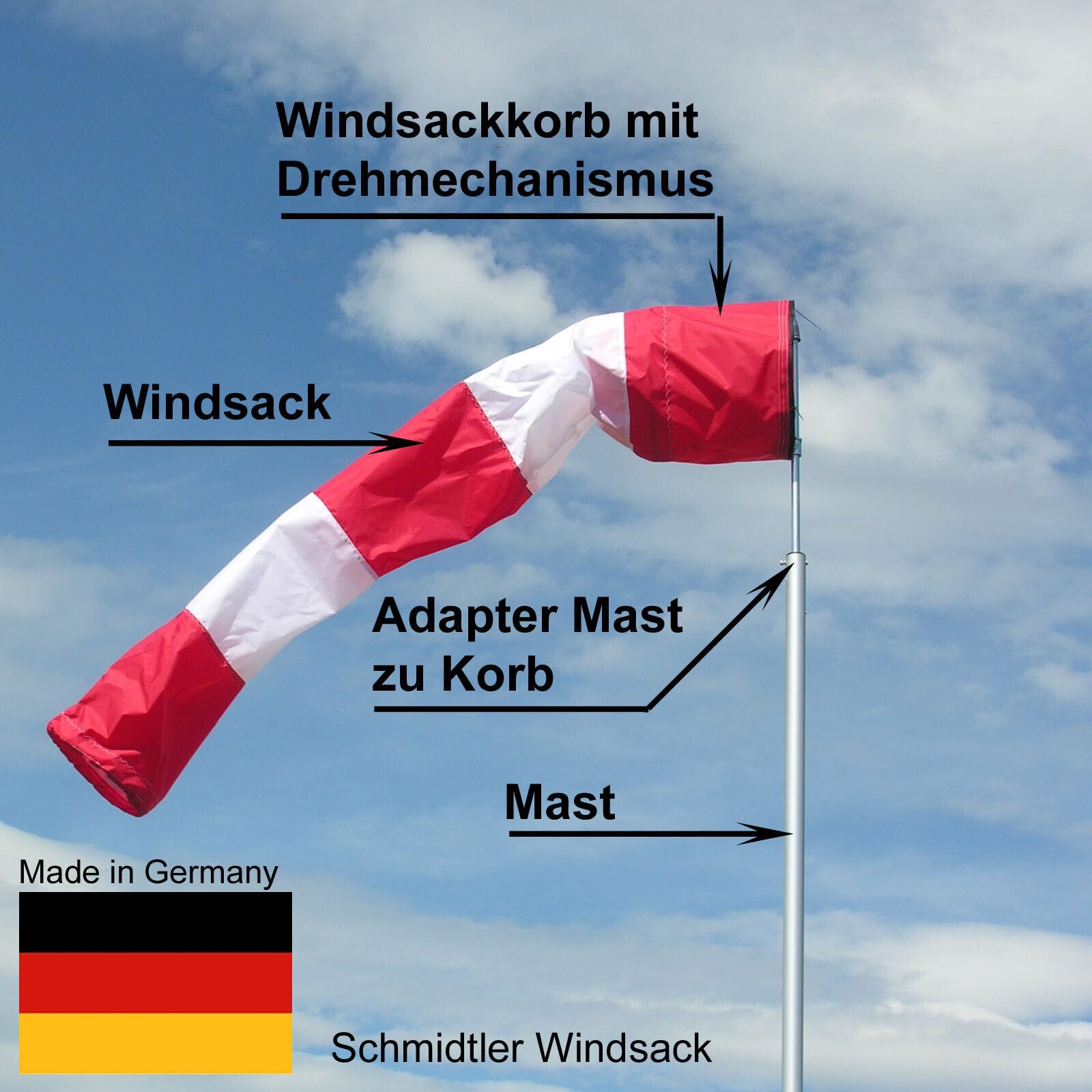 rot-weiß 30 cm Durchmesser, 120 cm lang