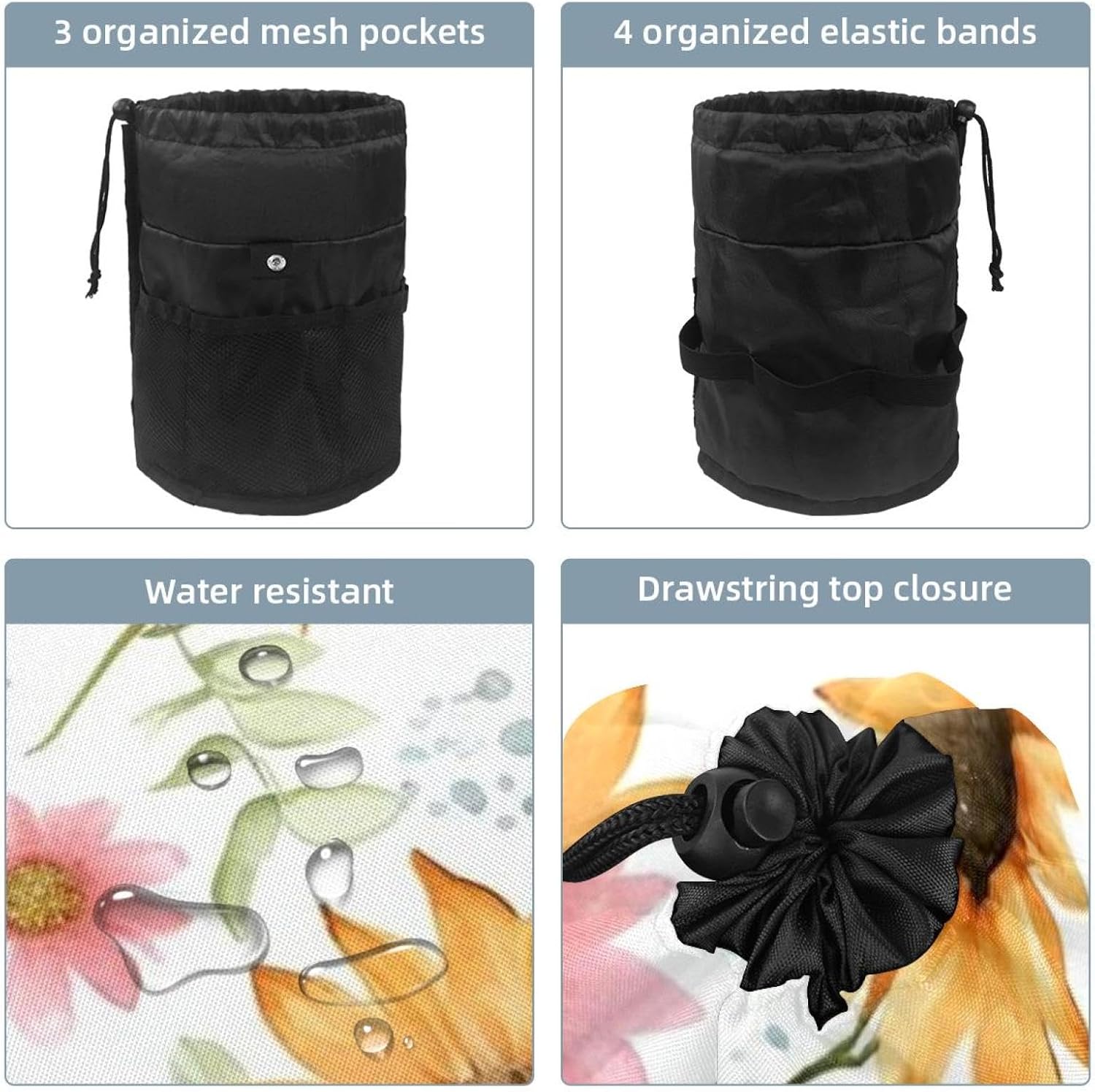 2PCS Colorful Sunflowers-355 Travel Cosmetic Bag Makeup Organizer, Drawstring Bathroom Cases - Cylindrical & Small Toiletry Bag image 3