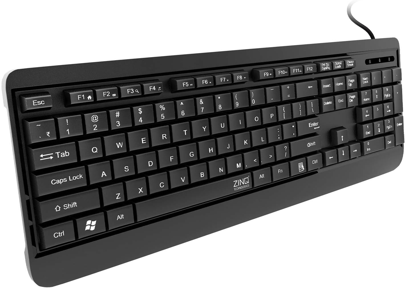 Zinq Technologies ZQ-1000 Spill-Resistant Wired USB Full Size Multimedia Keyboard with 104 Keys (Black)