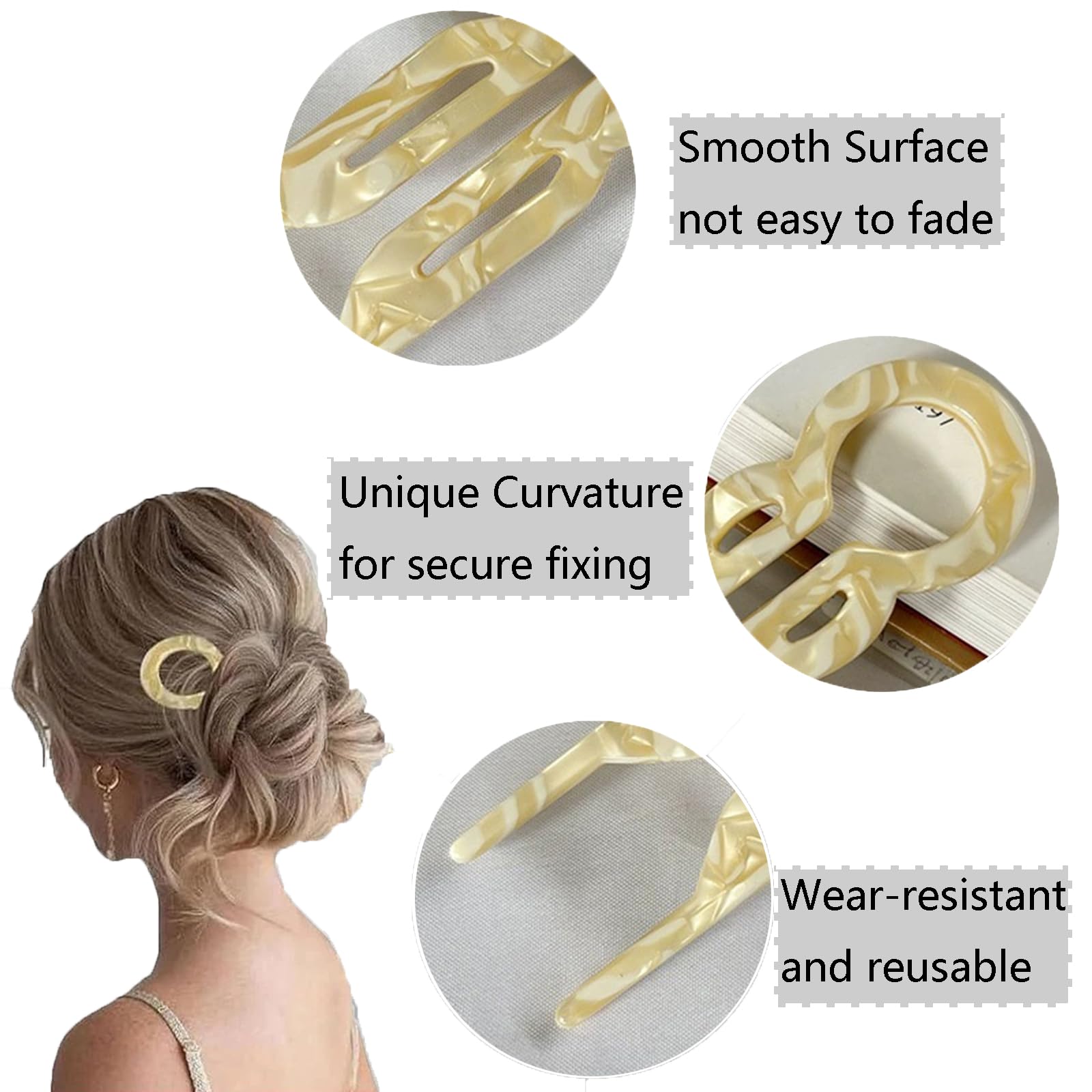 Ling & Bai 3Pcs French Hairpins, Prestige Hairpin U-shaped Hair Forks Acetic Acid Hairpins Hair Accessories for Women and Girls (C) - Image 4