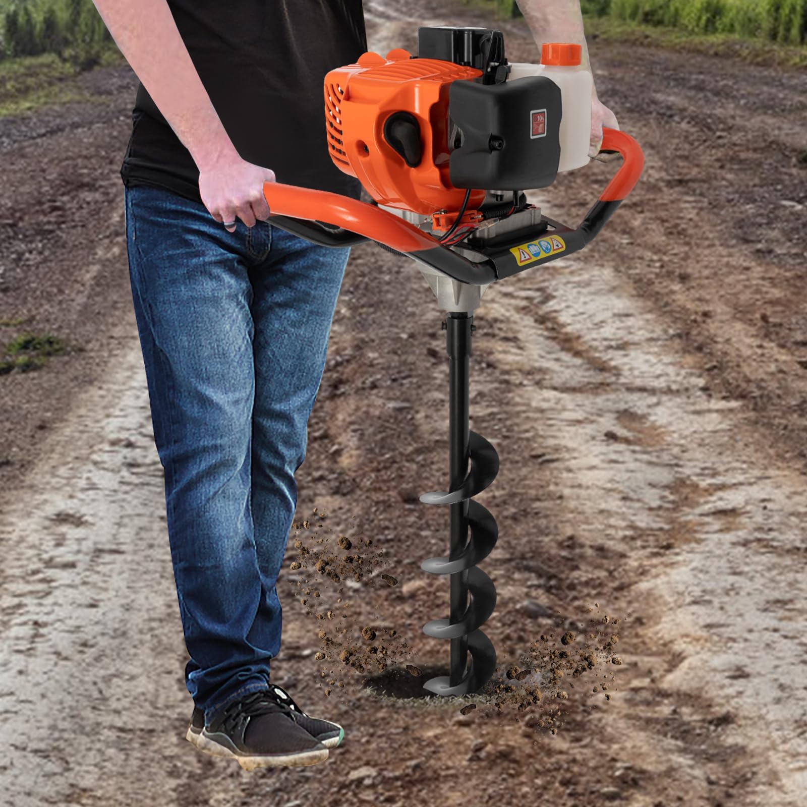 52CC 2 tiempos de gasolina, poste de valla, taladro de agujero de tierra, excavadora, manual, 2 tiempos, 3 brocas de diámetro (4", 6", 8"), equipo de seguridad, báscula de poste y extensión