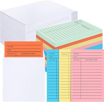 Ireer 500 Pcs Library Card Pockets Book Pockets Self Adhesive Due Date Cards for Book Checkouts, Cds, DVDs, Classroom SuppliesColor Card, White Envelope