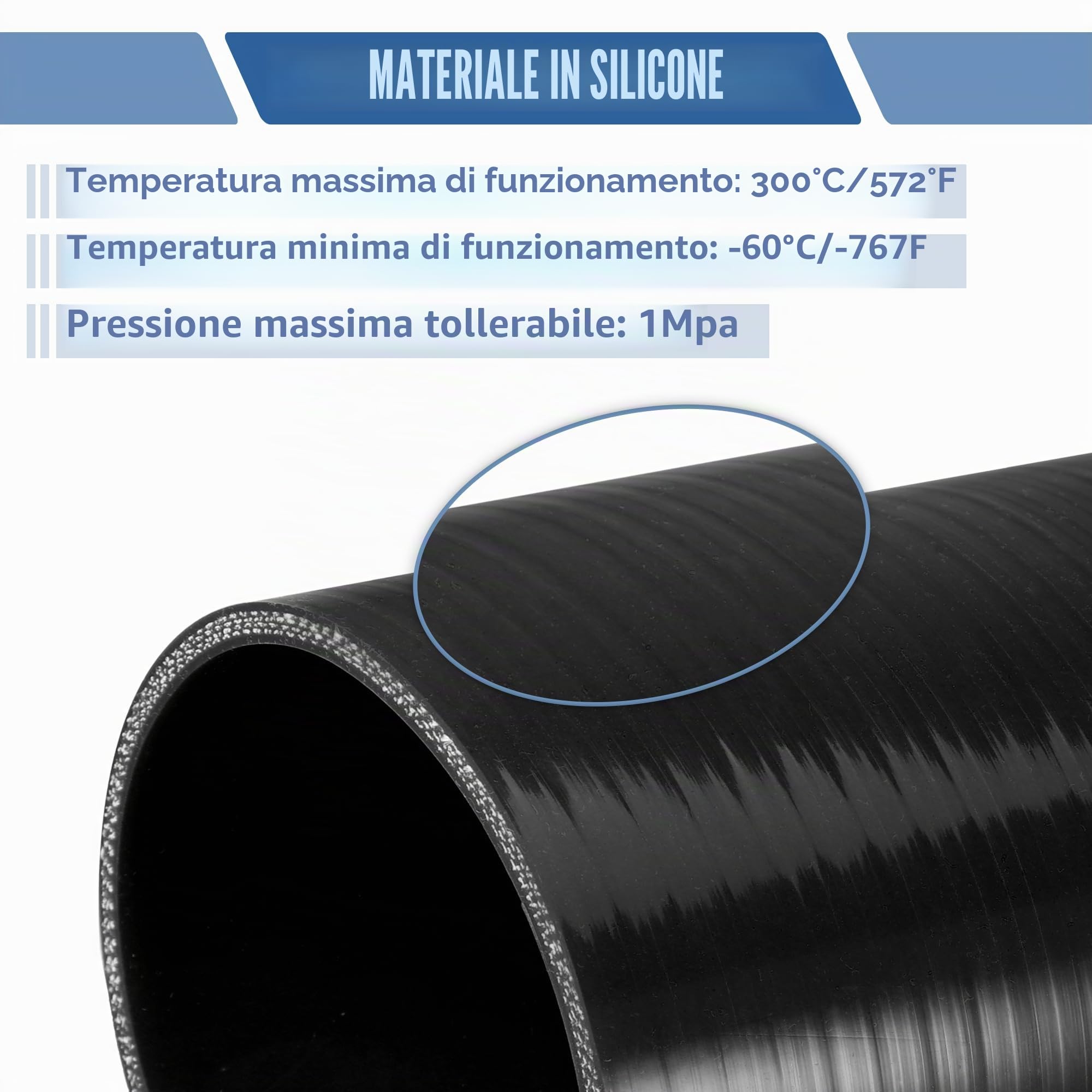 QUARKZMAN 1 Pz Tubo In Silicone Per Auto Nero 45 Gradi | Diam. Interno 80mm, Lung. 90mm, Spess. 5mm, Temp 300°C/-60°C, Press 1MPa, Per Raffreddamento, Olio, Freni, Antigelo, Aria