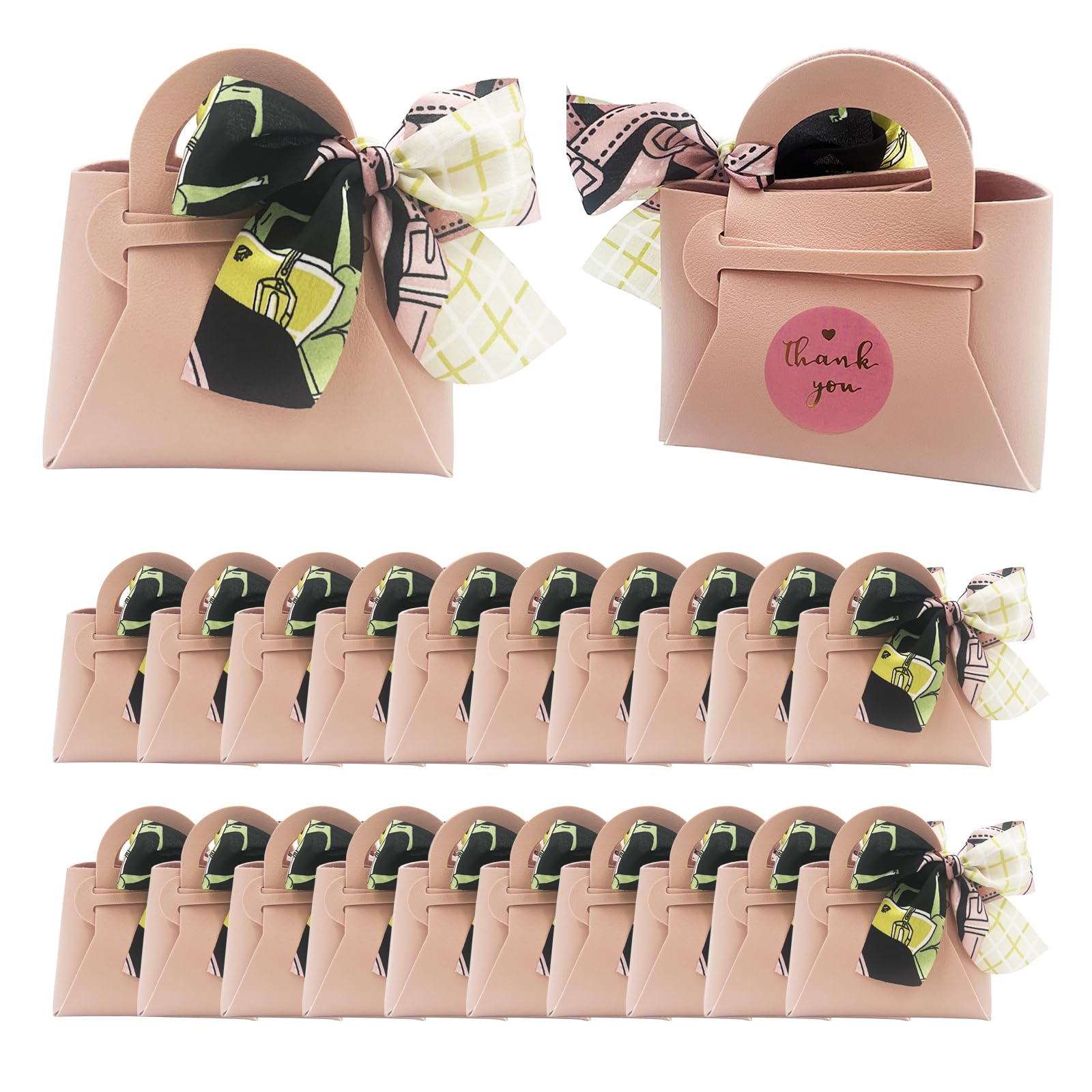 DUGYIRS 20 Pieces PU Leather Gift Bags with Satin Ribbon,Reusable Gift Boxes for Weddings,Birthday,Baby Showers,Candy(Pink) — image 1