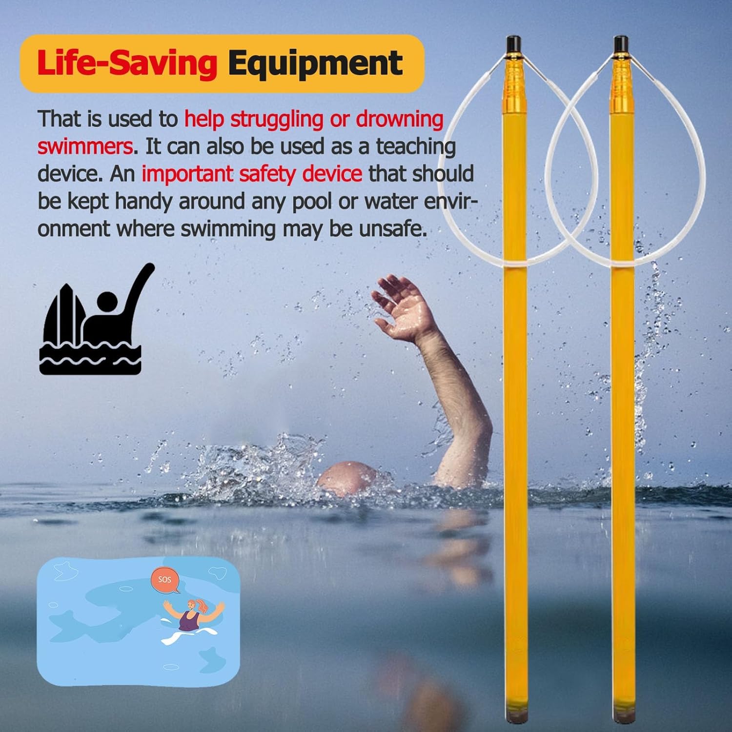 Emergency Pool Rescue Hook - Adjustable 4.5-10M Life-Saving Pole for Drowning Prevention, Safety Equipment for Swimming Pools, Essential Emergency Accessory