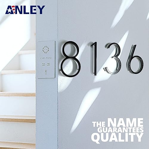 Vista 3 de Anley Número de casa de 5 pulgadas, número de dirección de metal flotante de aleación de zinc impermeable con kits, placas de dirección para casa, 9