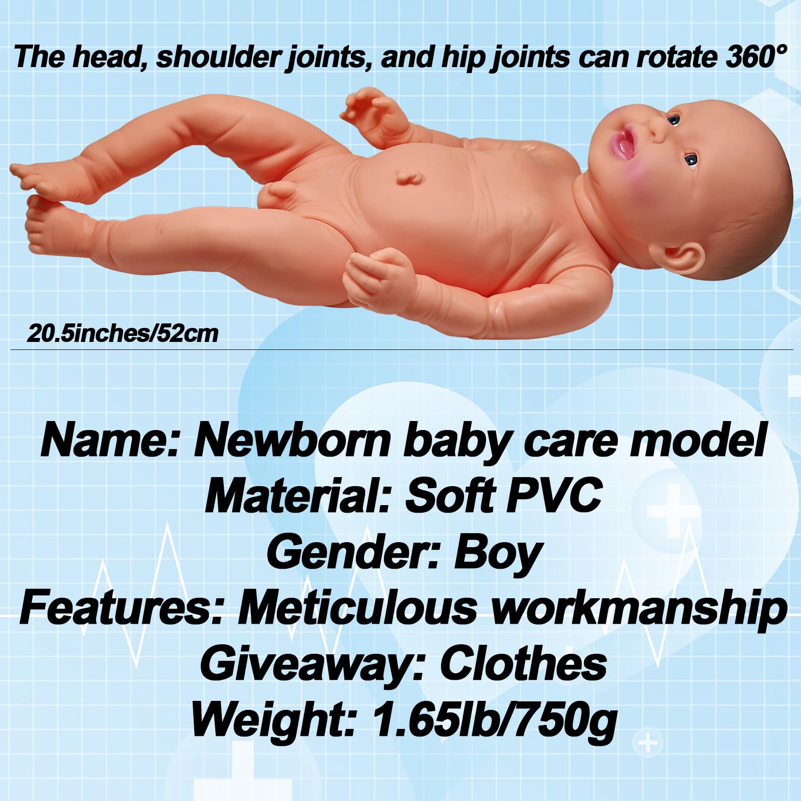 Lebensgroße 52,1 cm Neugeborene Ganzkörper-Stillpuppe, 1 Set Neugeborenen-Modelle, enthält einen Jungen und ein Mädchen zum simulierten Baden und Stillen