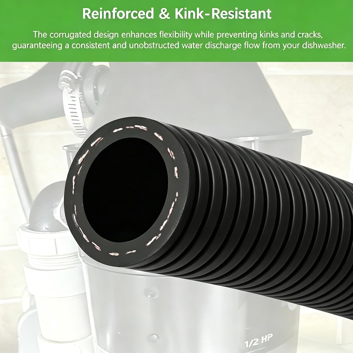 6FT Dishwasher Drain Hose,7/8 Inch ID Rubber Discharge Hose with 2 Clamps,Replacement Hose Extension for Universal Fit and Leak Proof Design