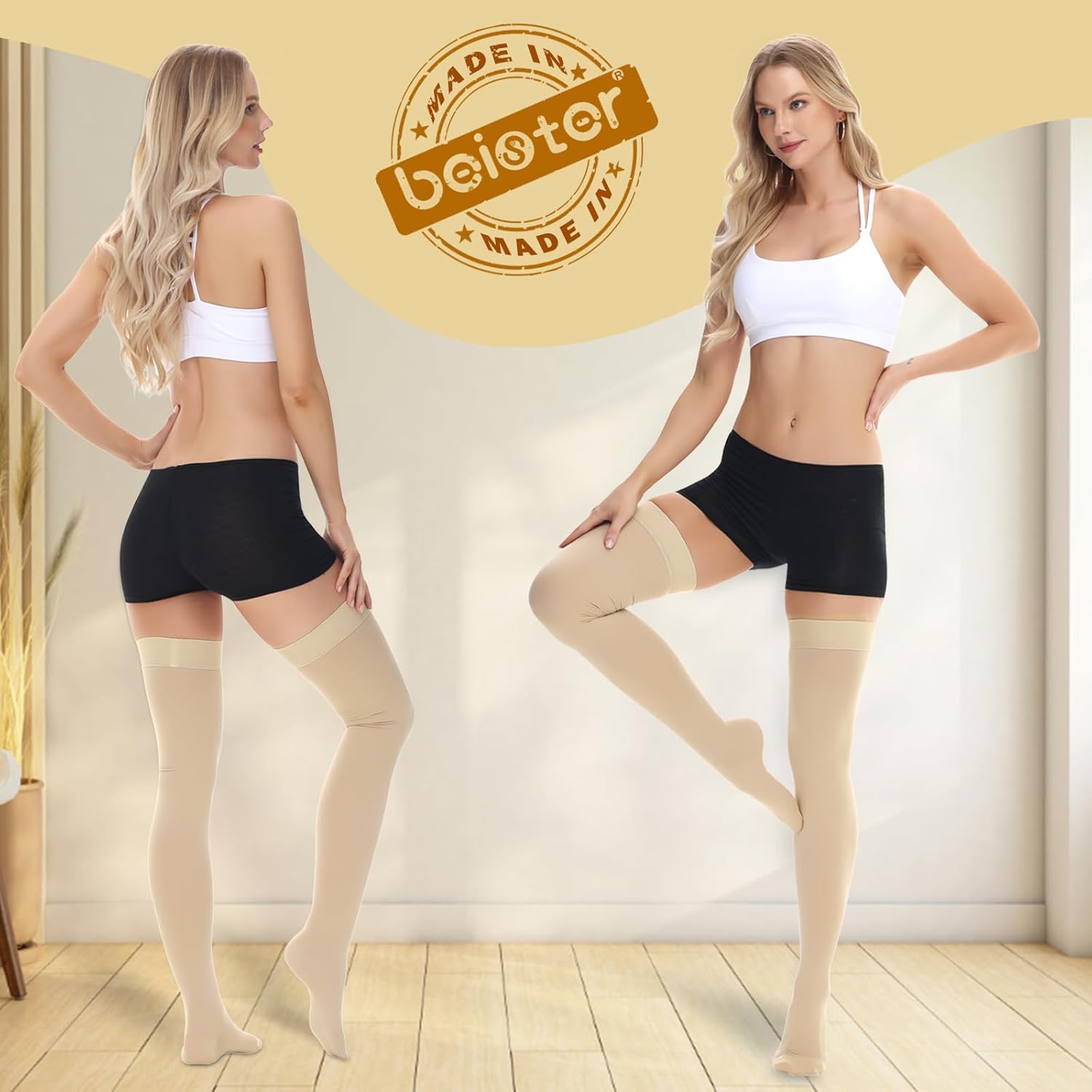 beister 15-20 mmHg Medical Compression Stockings with Dot Silicone Band, Closed Toe Thigh High Graduated Compression Socks for Women Men, Circulation Support Pressure Stockings for Varicose Veins, DVT - Image 6