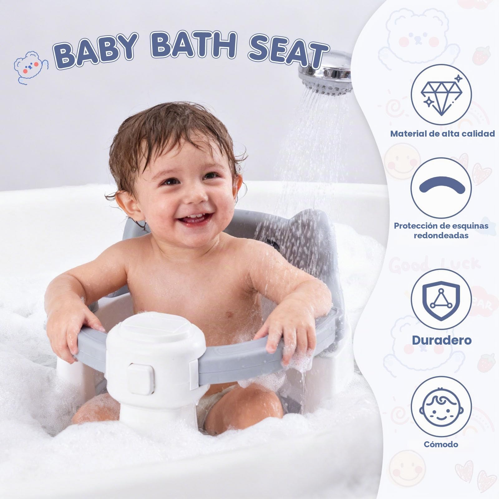 Asiento de Baño para Bebé 6-24 Meses, Asiento Ducha Bebe, Silla Baño Bebe con 4 Fuertes Ventosas, diseño ergonómico para un baño cómodo