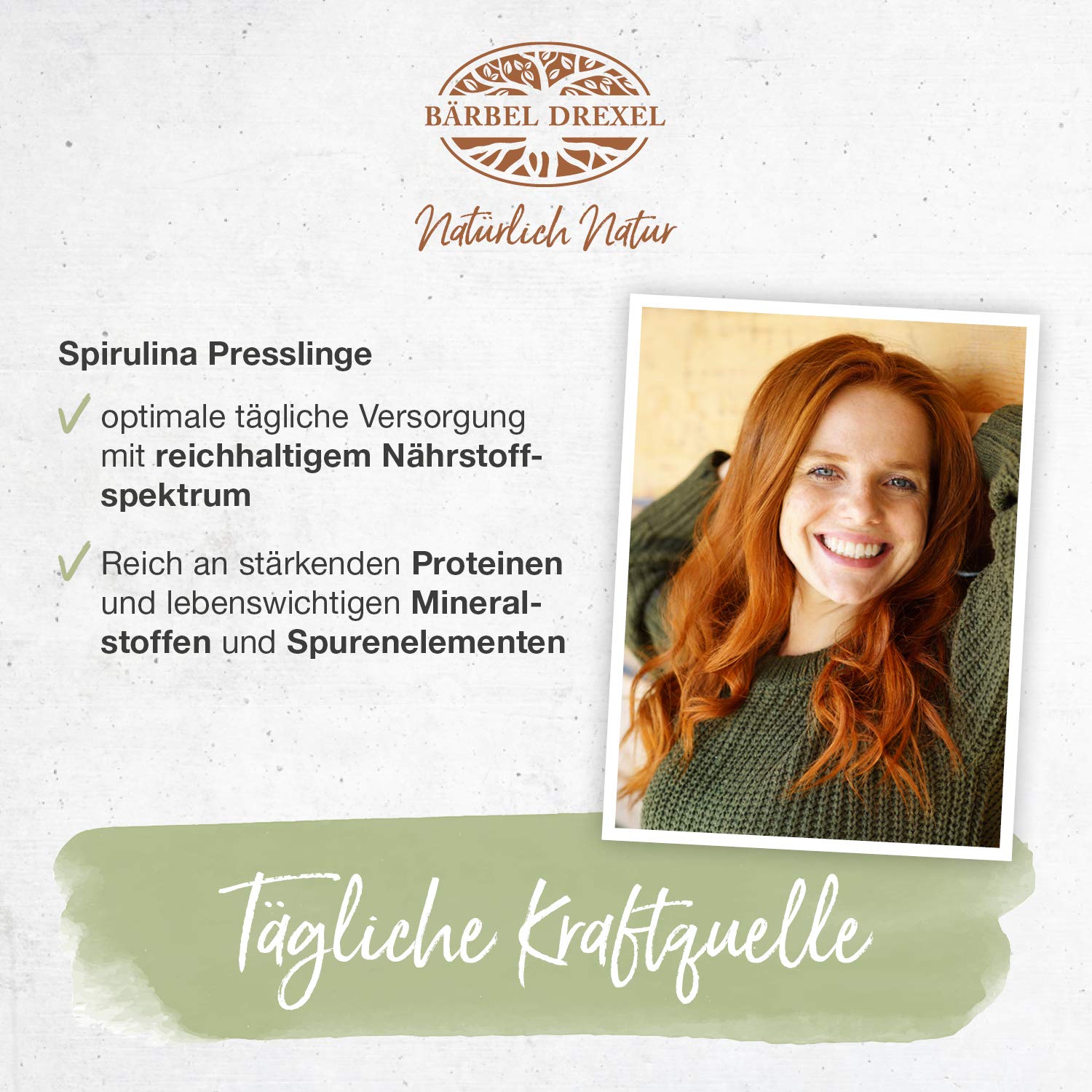Spirulina Presslinge, 650 Tabletten hochdosiert ohne unnötige Zusätze. Mineralstoffe, Aminosäuren, Proteine, Beta-Carotin, Vitamin B12. Blaualgen aus Californien. Natur-Labor BÄRBEL DREXEL®
