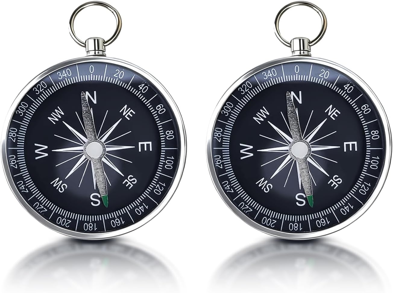 2Pcs Pocket North Compass, Aluminum Shell Navigation Compass with Key Ring, Portable Hiking Compasses for Camping/Outdoor Survival/Orienteering/Boating/Walking